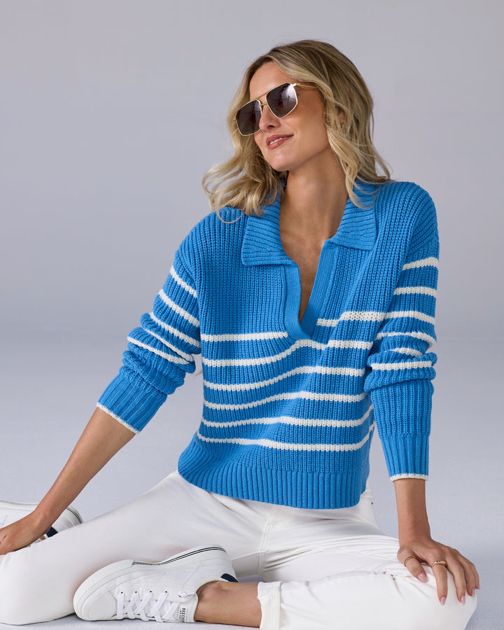 Collared Striped Relaxed Sweater Campanula