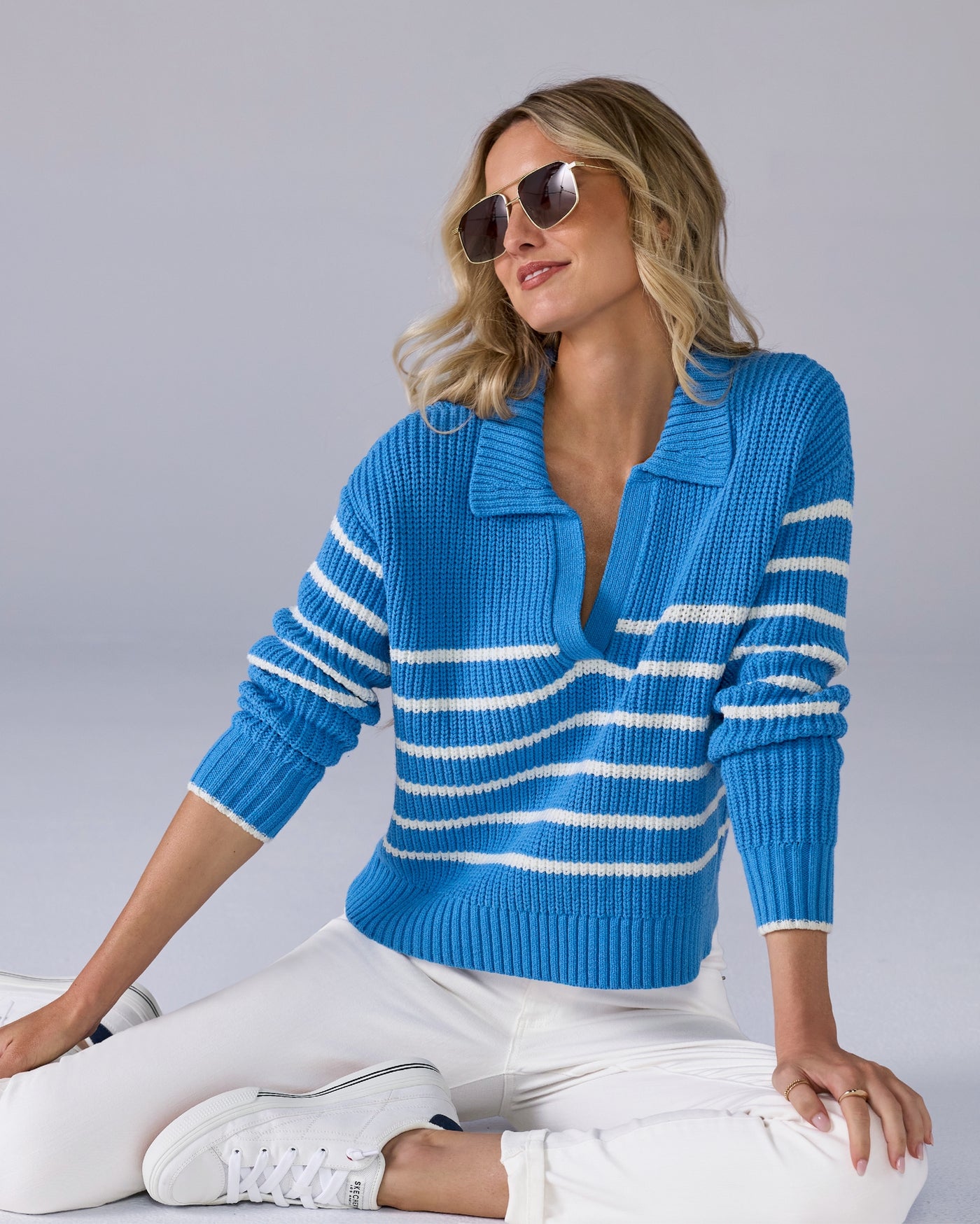 Collared Striped Relaxed Sweater Campanula