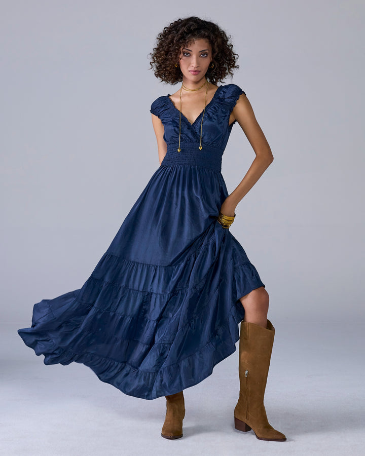 Woven Boho Tiered Dress Navy