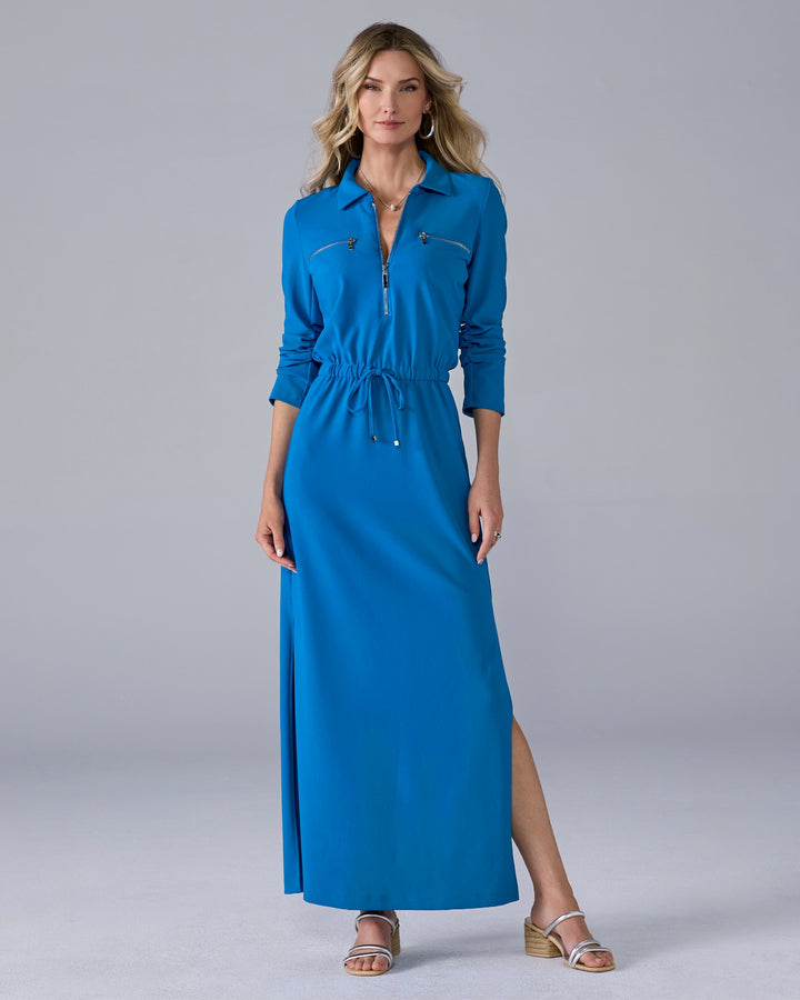 Beyond Travel Ruched Sleeve Maxi Dress Princess Blue