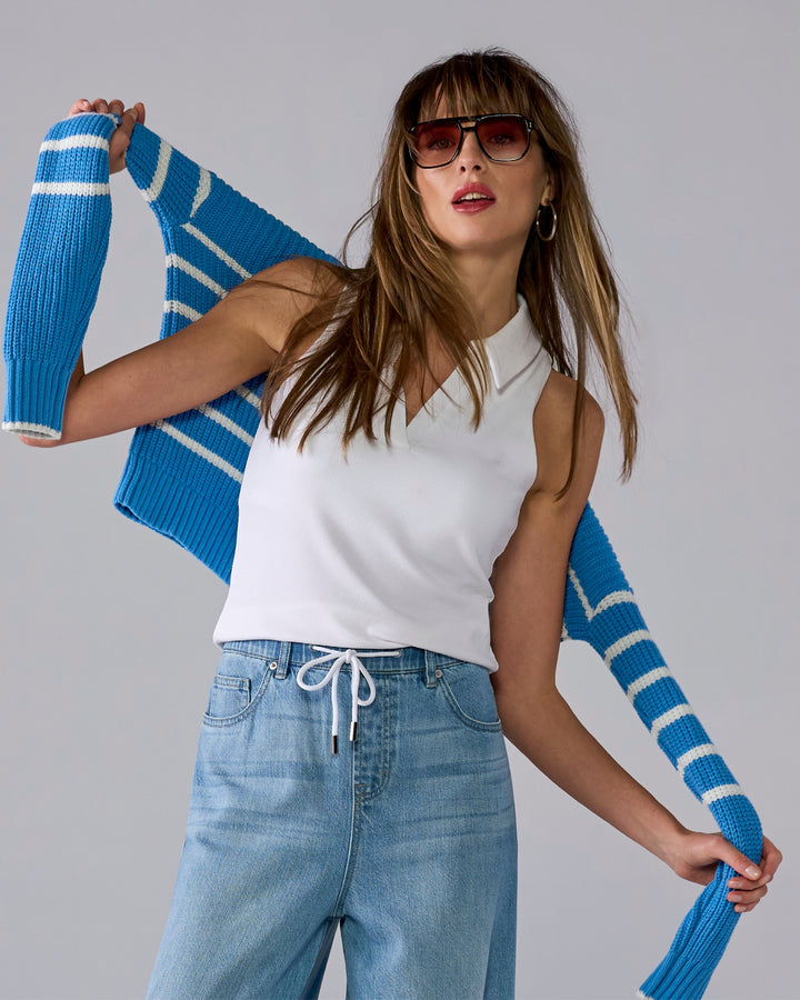 So Essential Polo Neck Knit Top White