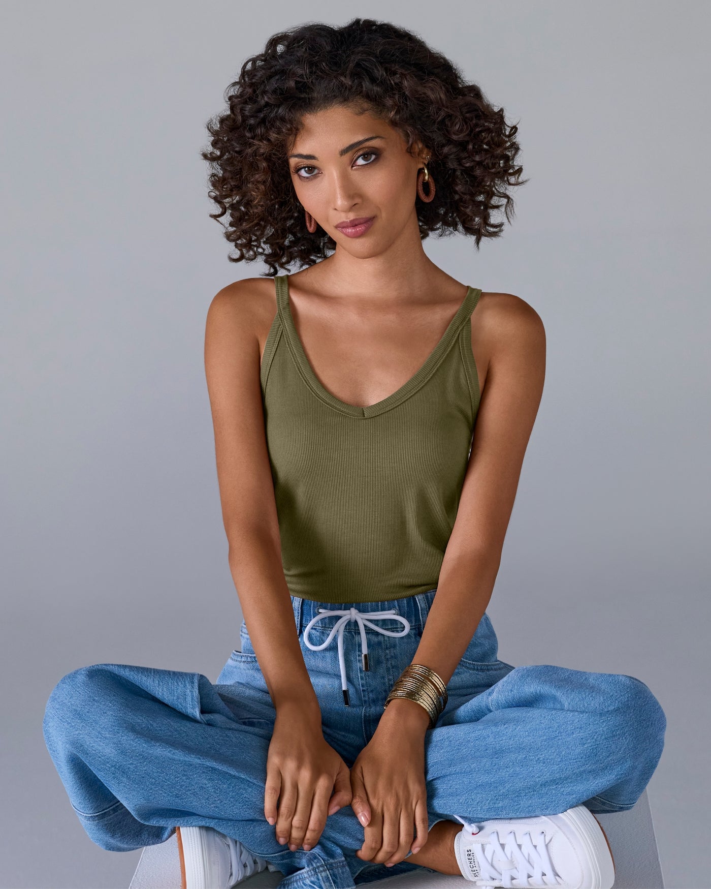 So Essential V-Neck Racer Back Knit Tank Capulet Olive