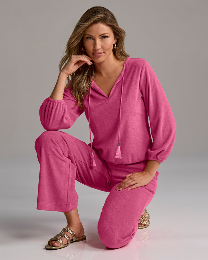 Beach Terry Puff Sleeve Pullover and Pant Set Primrose Pink