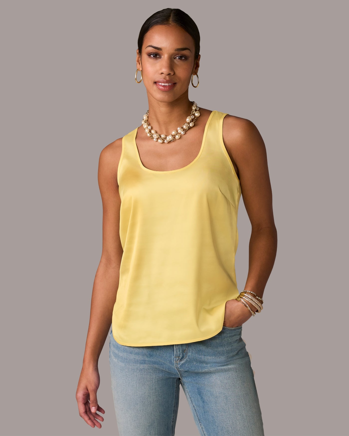 Samantha Scoop Neck Charmeuse Blouse Pale Banana