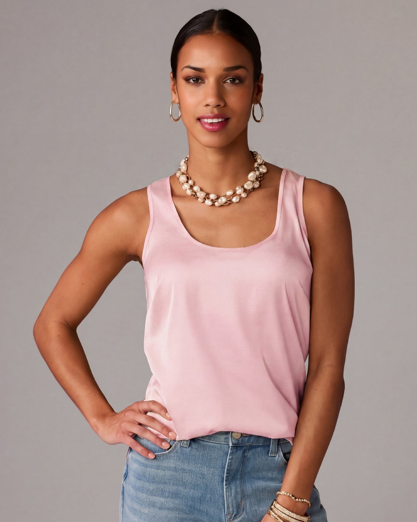 Samantha Scoop Neck Charmeuse Blouse Ballerina
