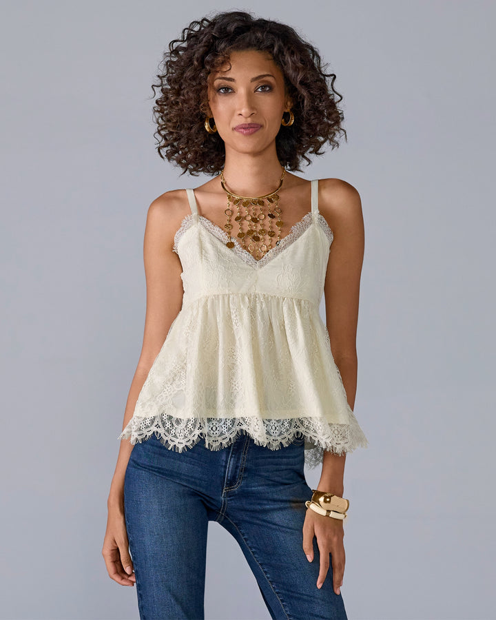 Scalloped Lace Peplum Top Antique White