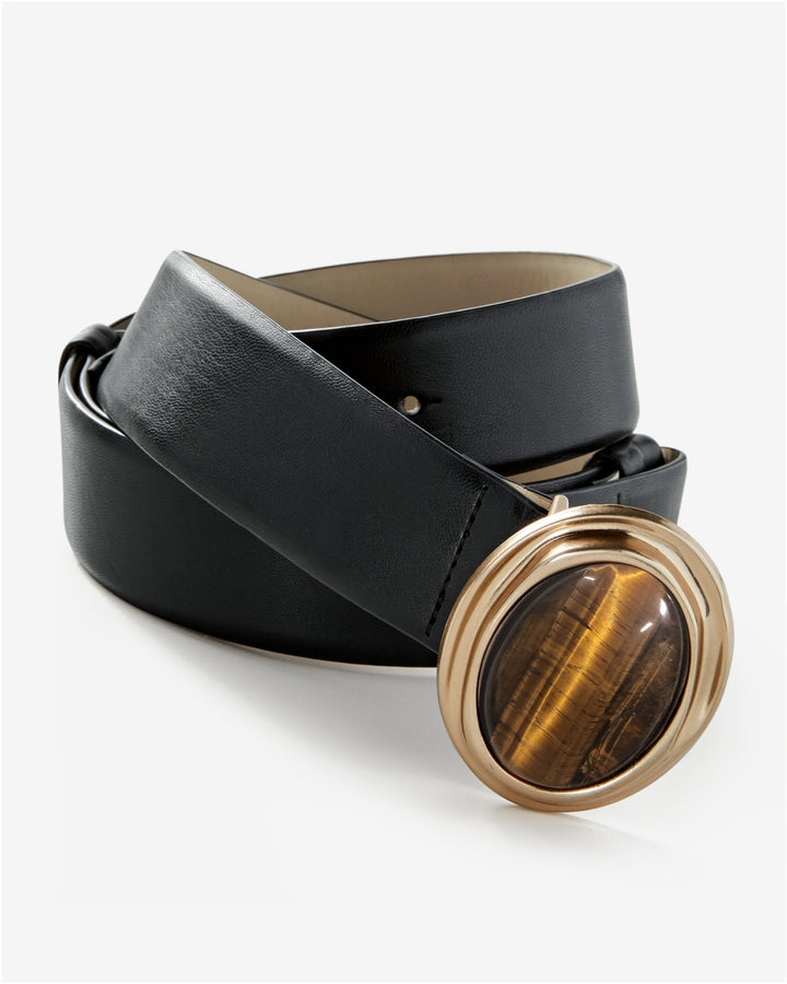 Marbled Oval Buckle belt Black
