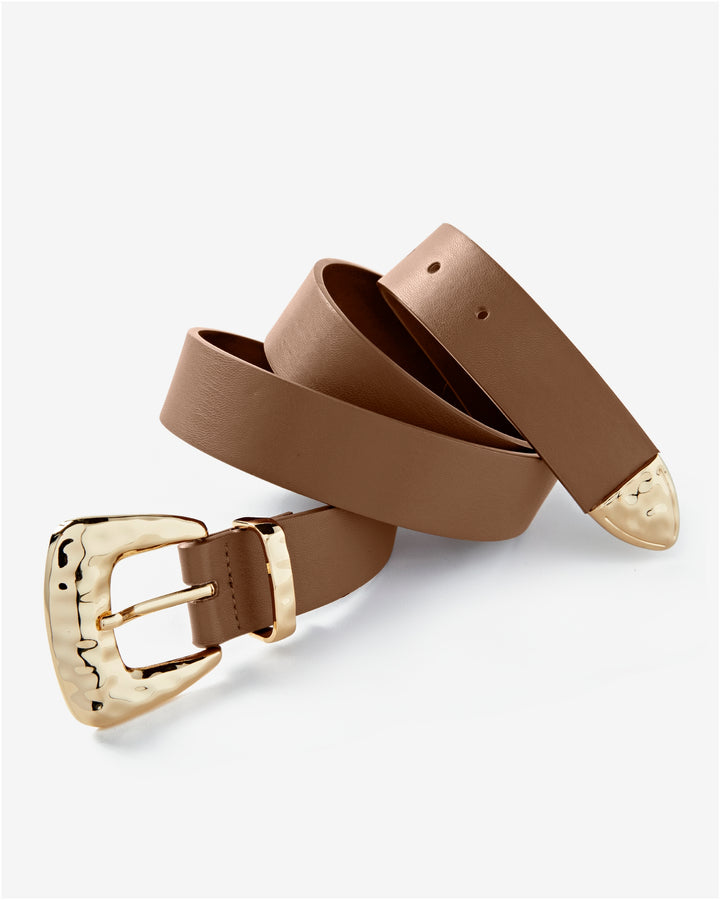 Modern Hammered Buckle Belt Brown