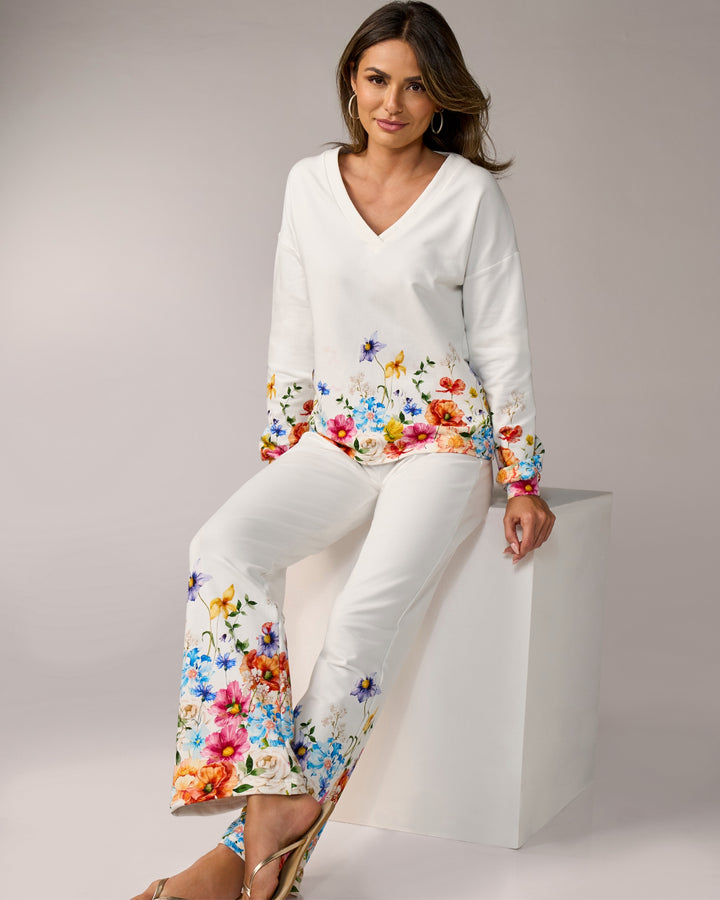 Floral Printed V Neck Lounge Set Floral Meadow