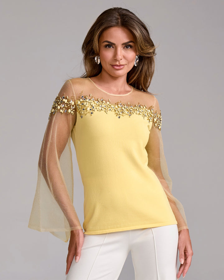 Embellished Trim Illusion Sweater Pale Banana