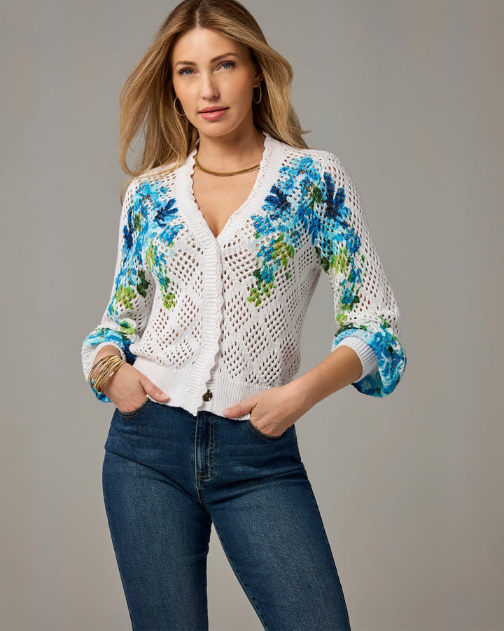 Printed Pointelle Cardigan Autumn Floral