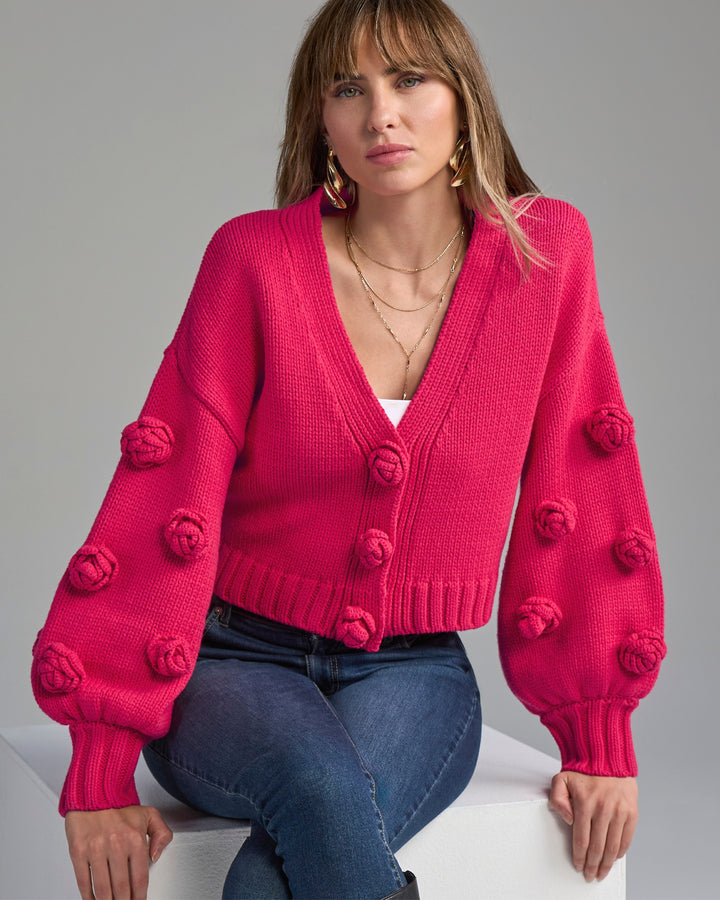 Rosette Cardigan Bright Magenta