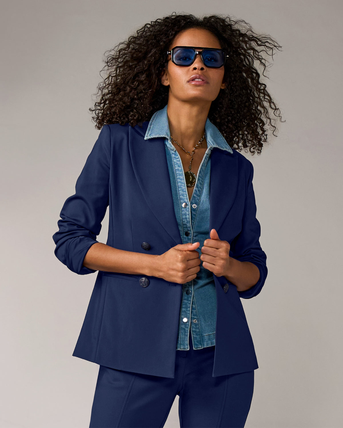 Chic Modern Double Breasted Blazer Navy