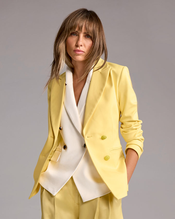 Chic Modern Double Breasted Blazer Pale Banana