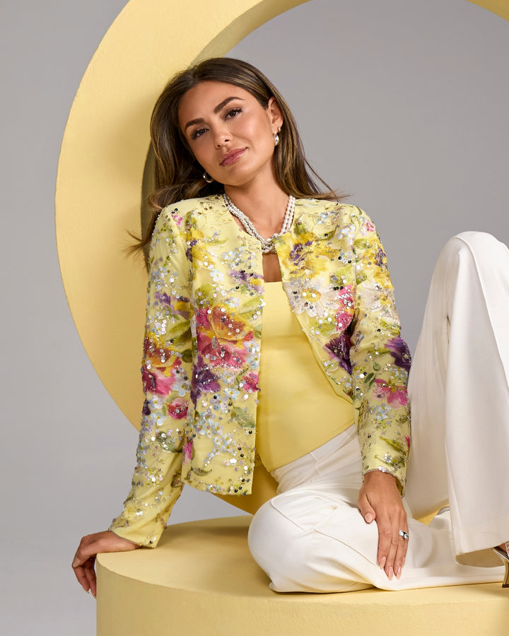 Floral Embroidered Sequin Jacket Pale Banana Multi