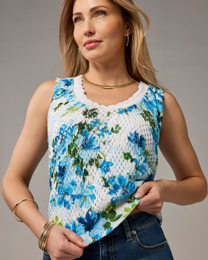 Printed Pointelle Sweater Tank Autumn Floral