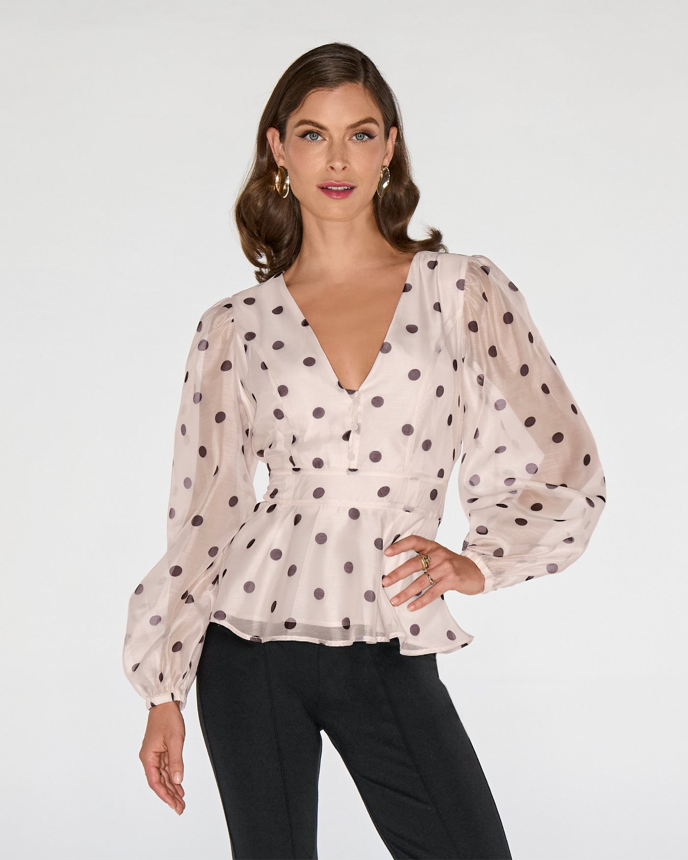 Printed Polka Dot Peplum Blouse Forever Dot