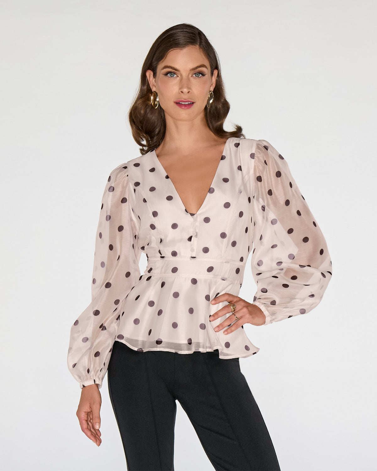 Printed Polka Dot Peplum Blouse Forever Dot