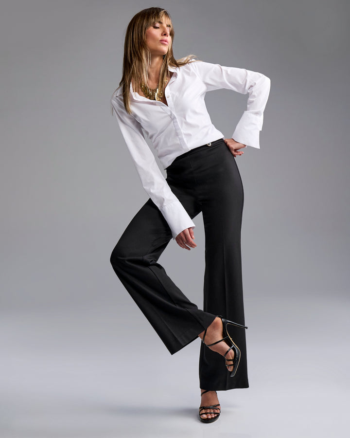Ultimate Ponte Wide Leg Pant with Button Detail Black