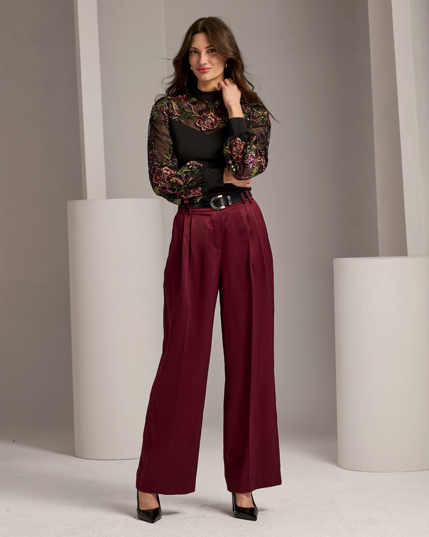 Wide Leg Satin Trouser Windsor Wine