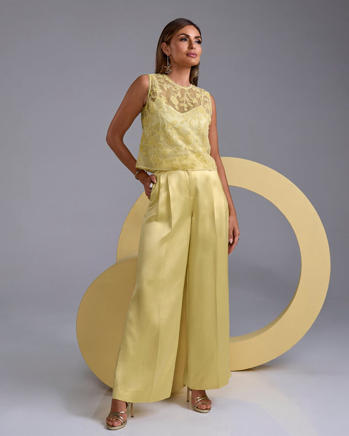 Wide Leg Satin Trouser Pale Banana