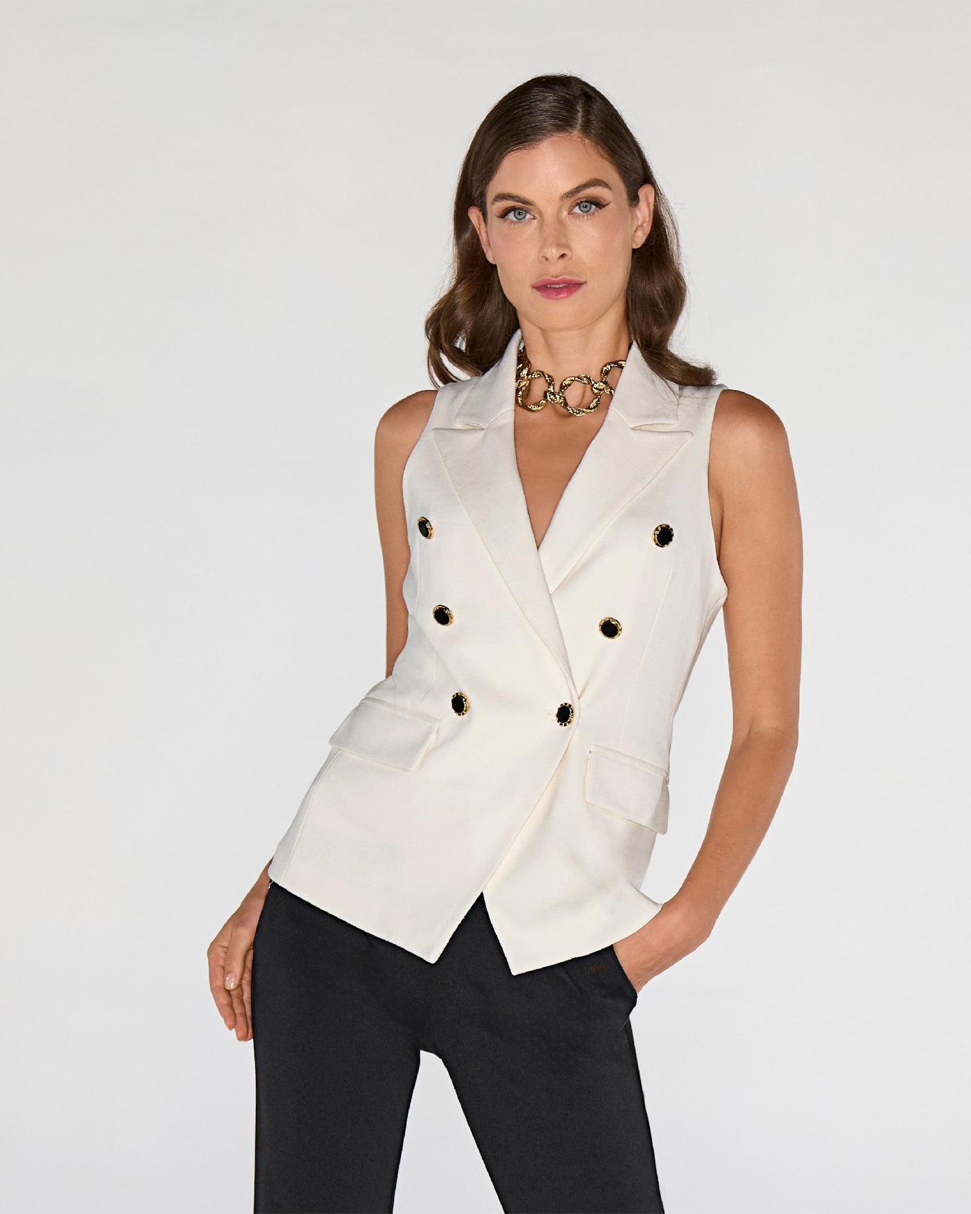Ultimate Ponte Novelty Button Vest Off White