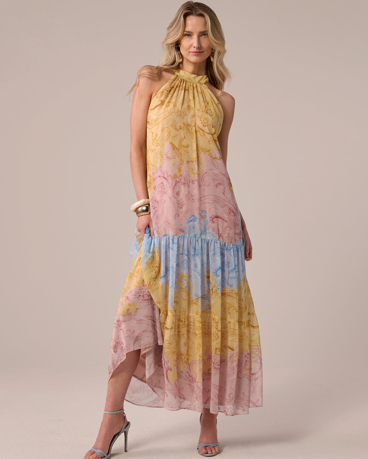 Printed Tiered Halter Maxi Dress Spring Paisley