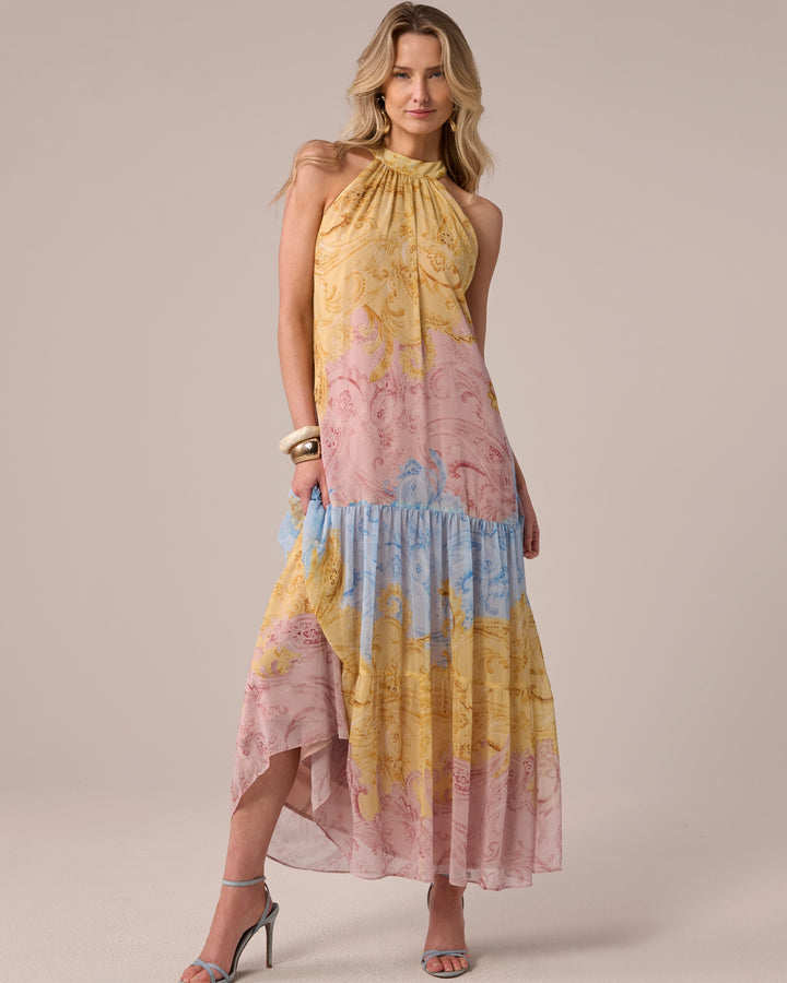Printed Tiered Halter Maxi Dress Spring Paisley