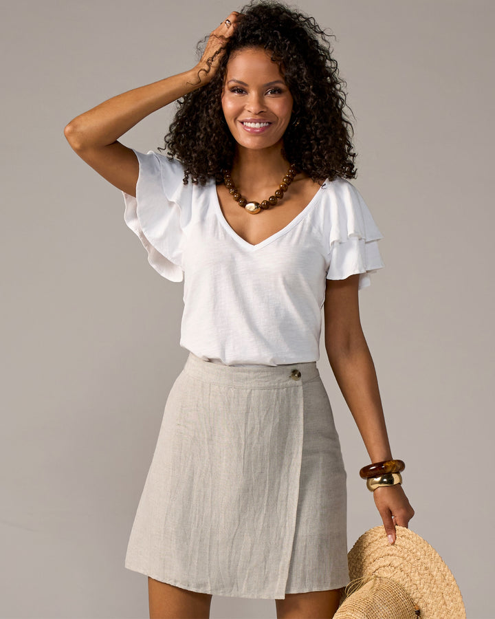Slub Ruffled Sleeve Tee Pure White
