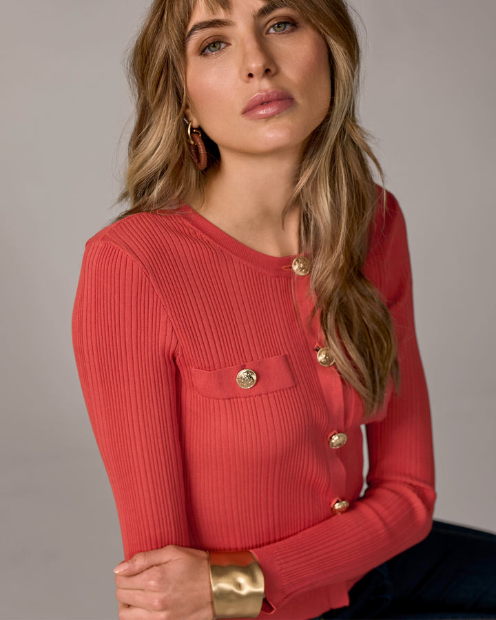 Crested Button Sweater Cardigan Chili