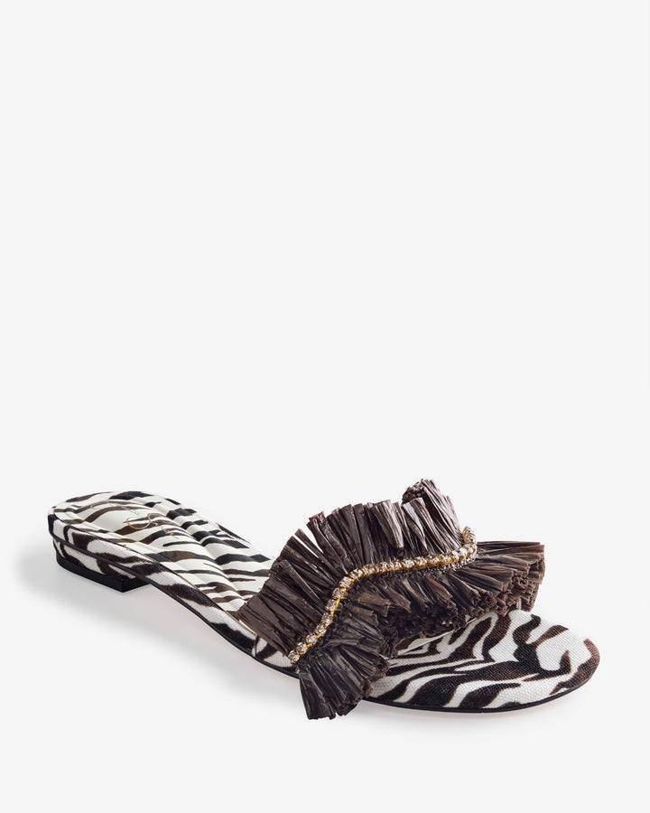 Jessica Simpson Raffia Rhinestone Slide Brown