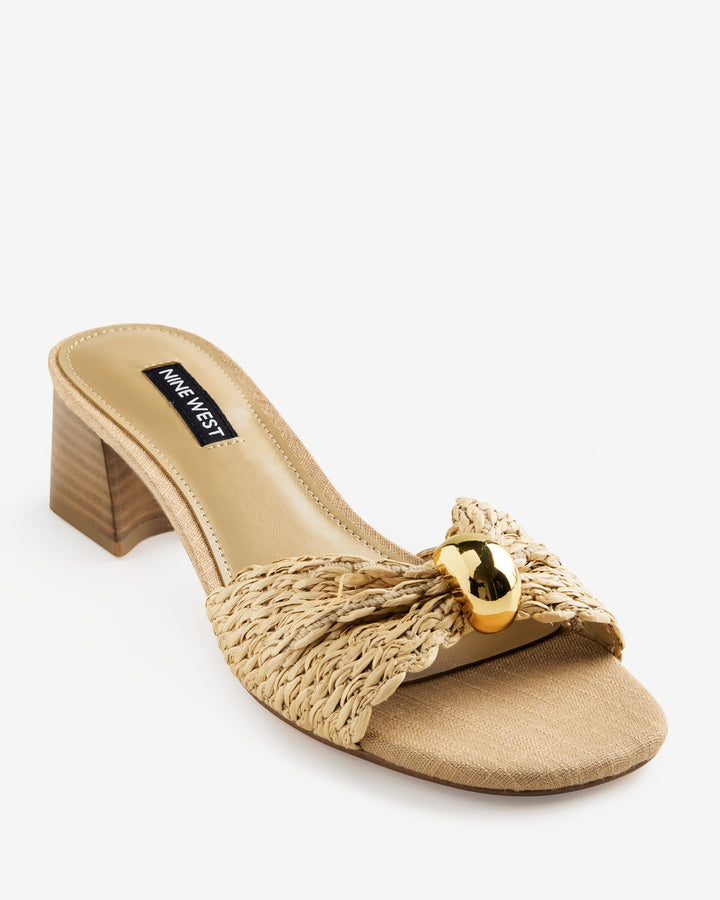 Nine West Gold Hardware Raffia Block Heel Natural