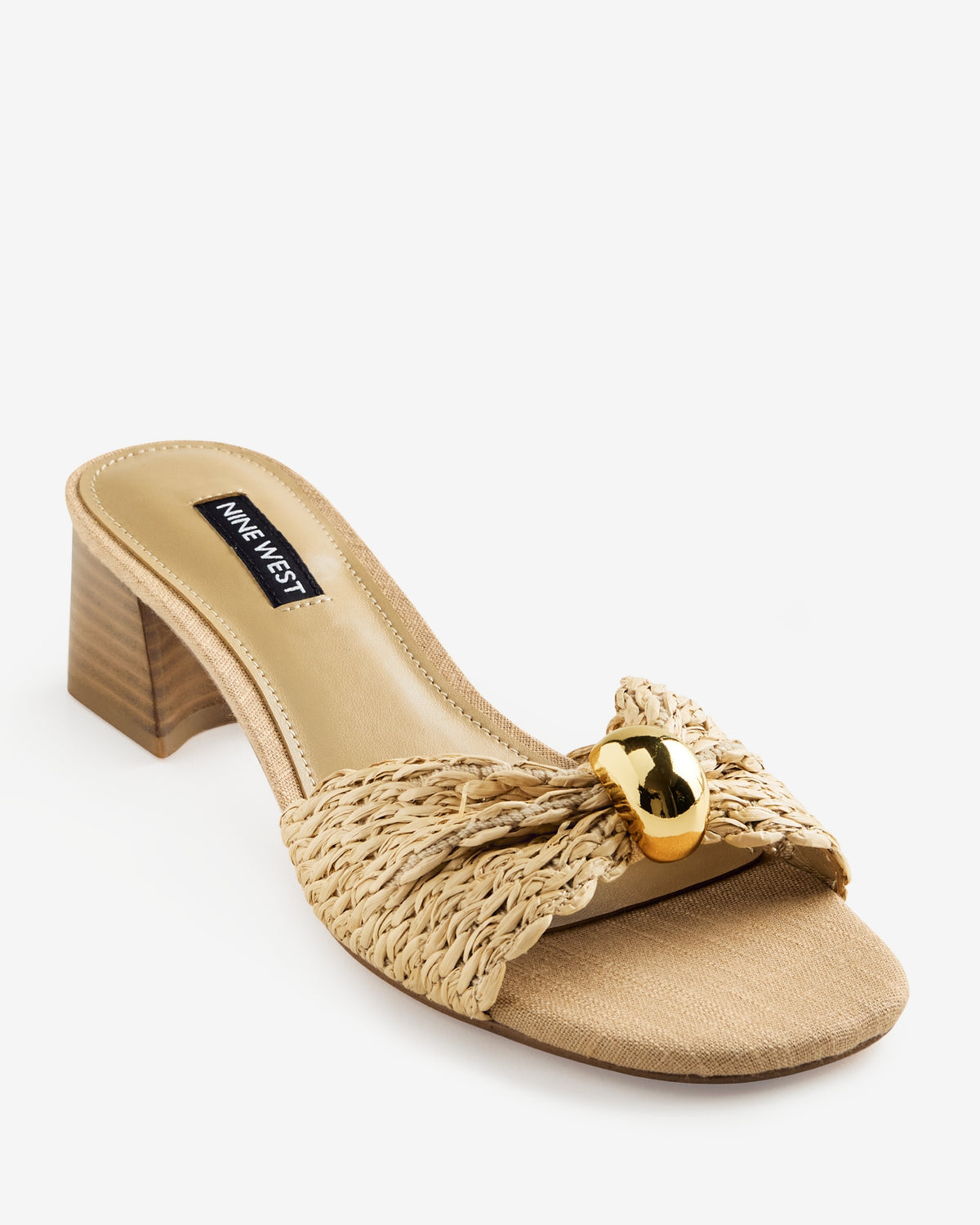 Nine West Gold Hardware Raffia Block Heel Natural