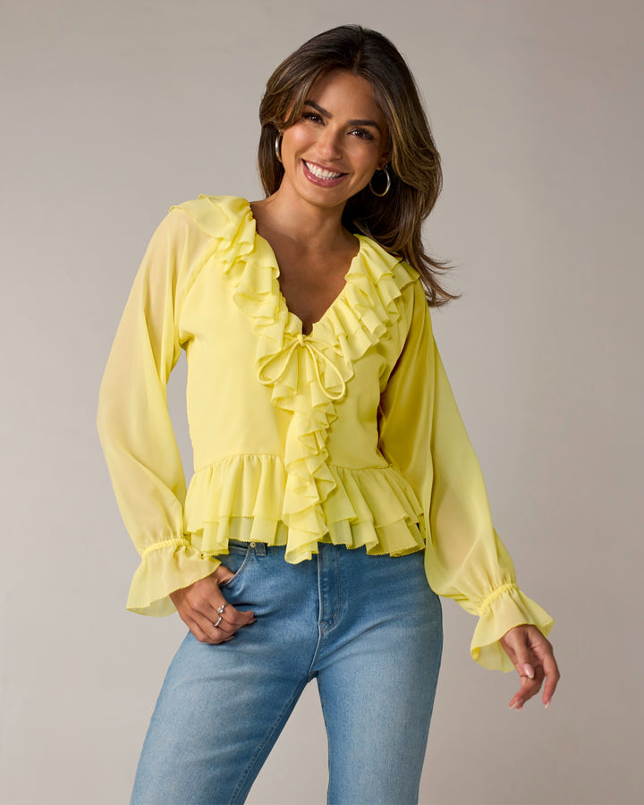Ruffle Peplum Blouse Pale Banana