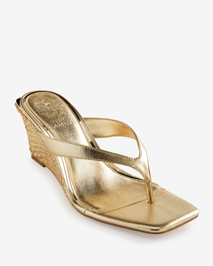Vince Camuto Metallic Raffia Thong Wedge Gold