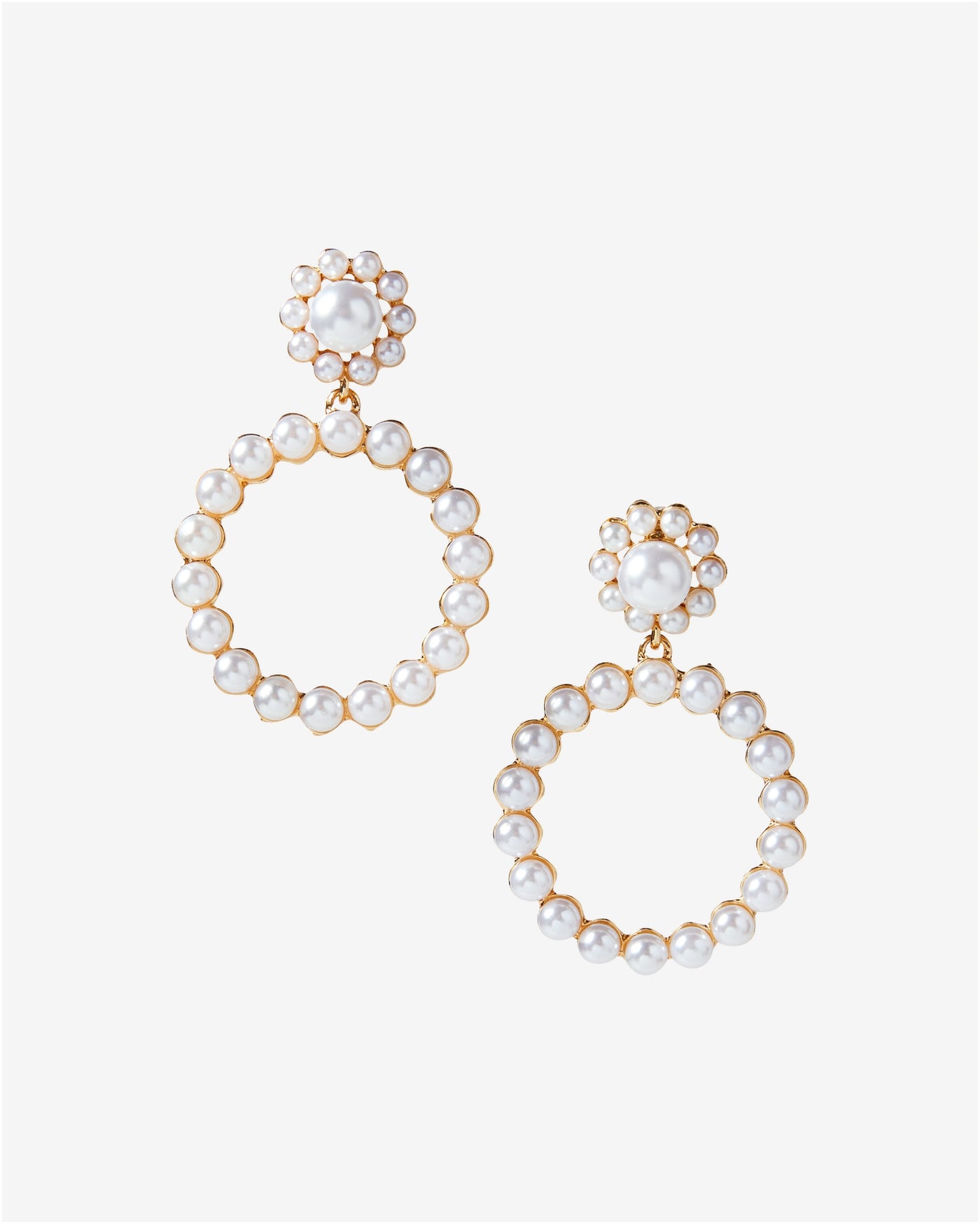 Pearl Drop Hoop Earring White/Gold