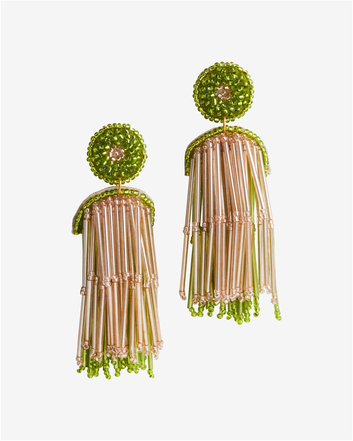 Beaded Tassel Earring Green/Gold