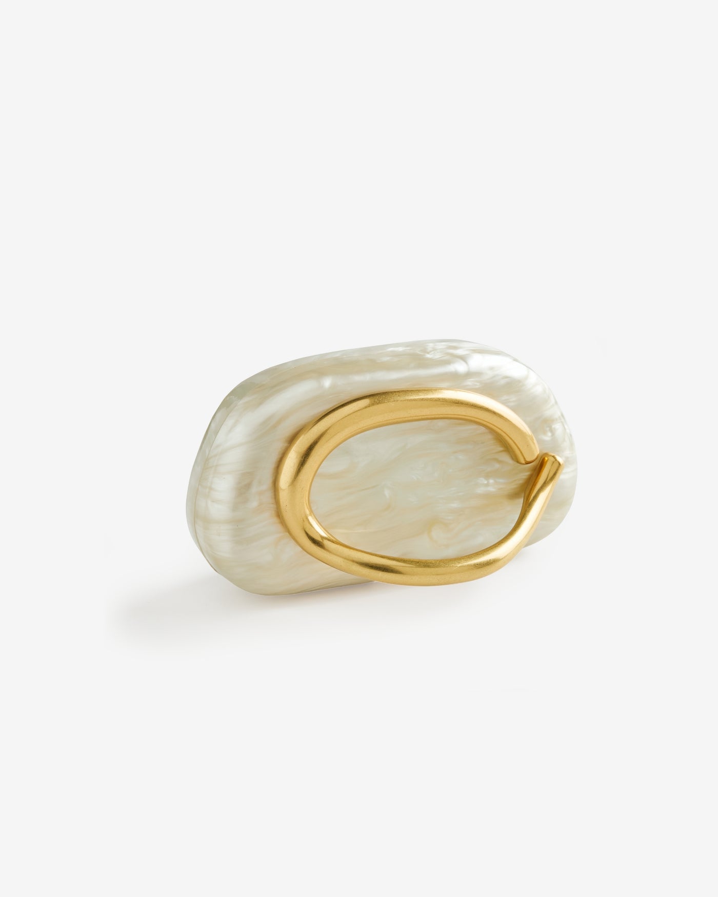 Mother Of Pearl Clutch With Gold Handle White/Gold