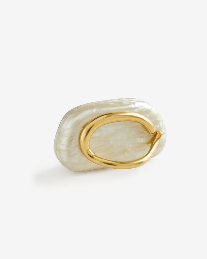 Mother Of Pearl Clutch With Gold Handle White/Gold