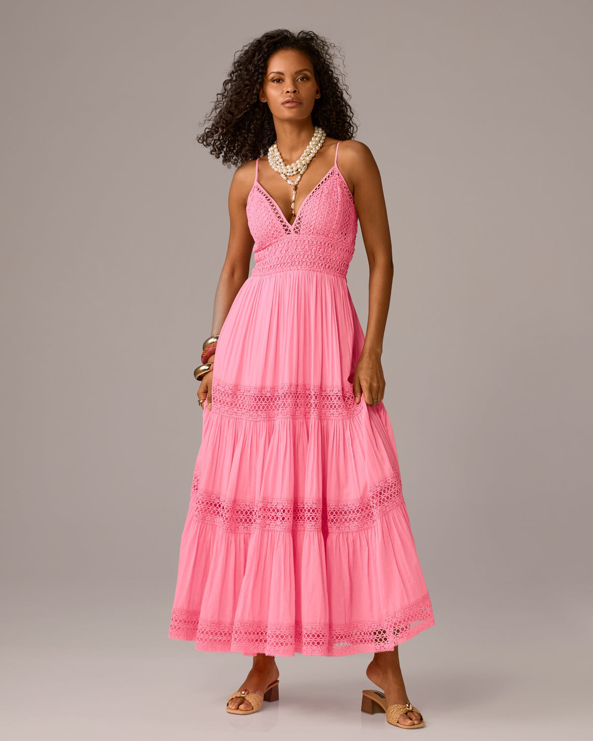 Eyelet Lace Maxi Dress Sachet Pink