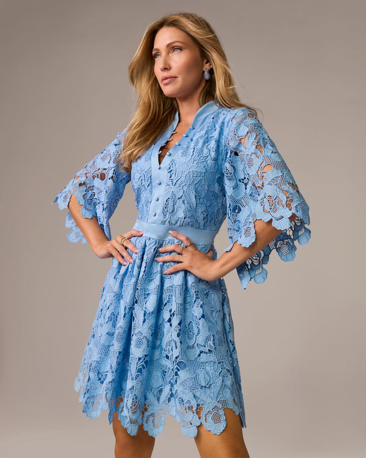 Button Up Eyelet Lace Dress Blue Bell