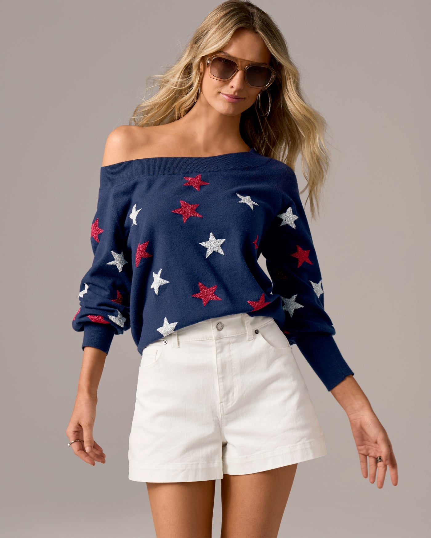 Glittering Star Intarsia Slouchy Sweater Sparkling Stars