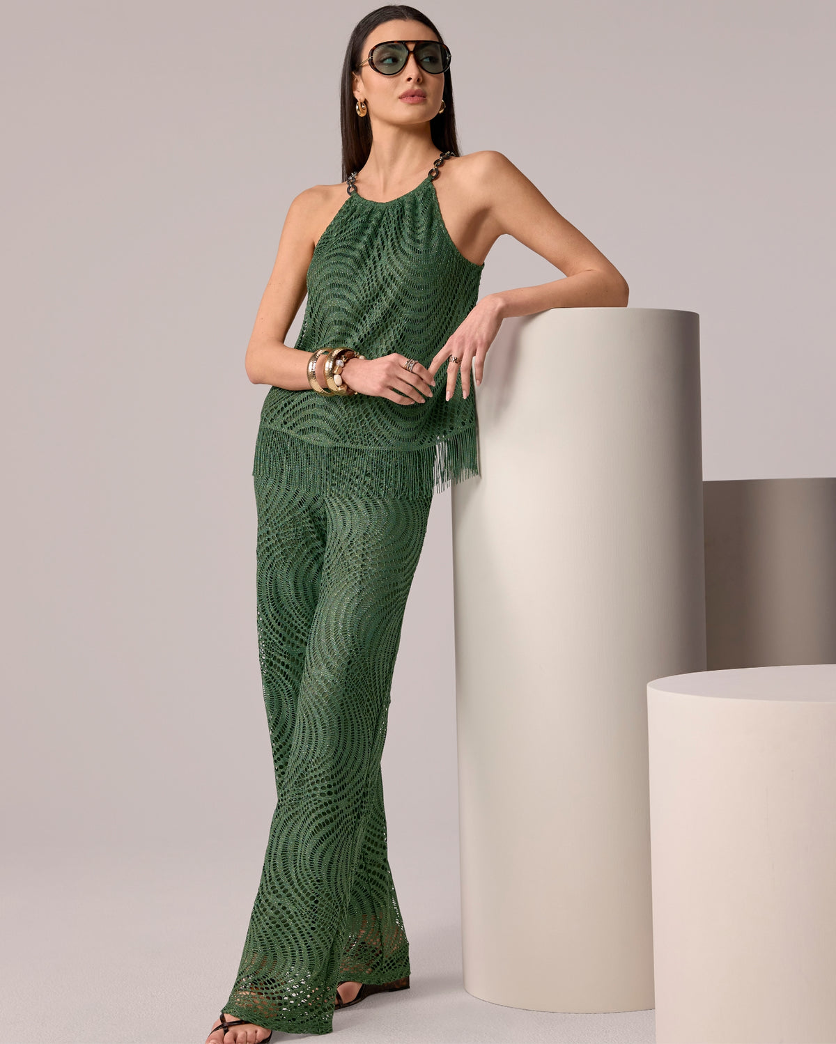Lace Eyelet Pant Bronze Green