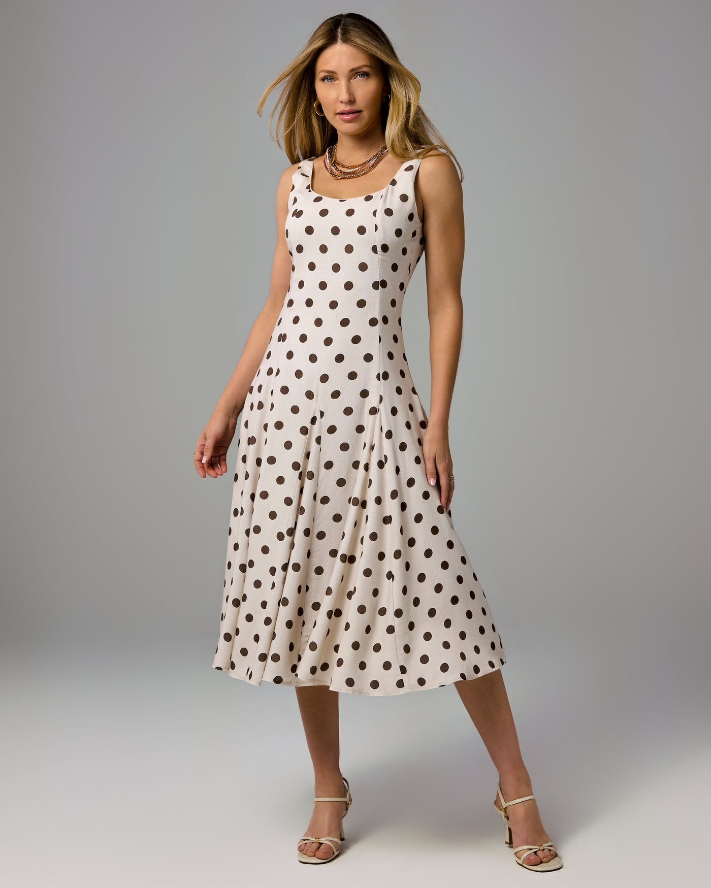 Printed Square Neck Midi Dress White Chocolate Dot