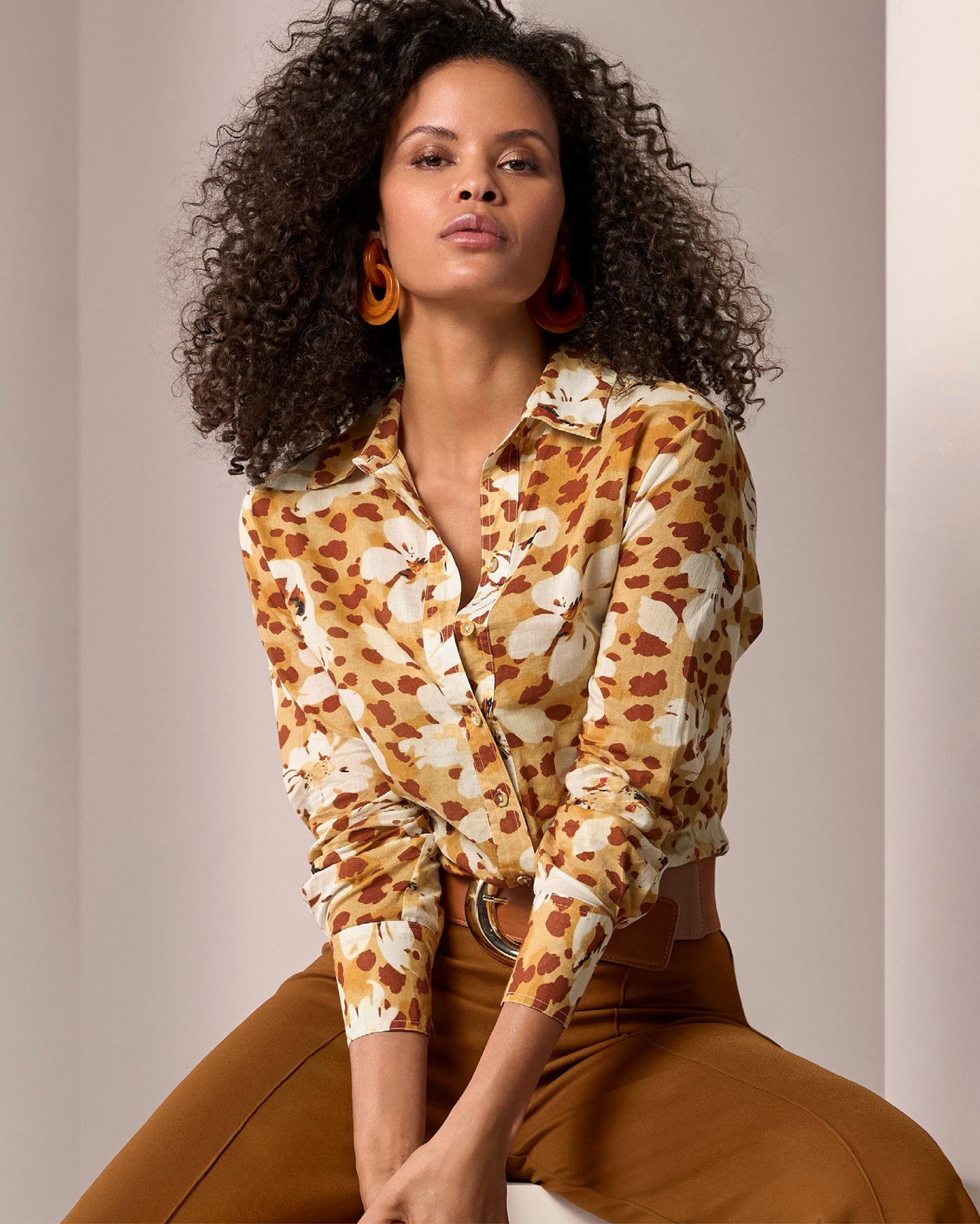 Printed Collared Shirt Spotted Fleurs
