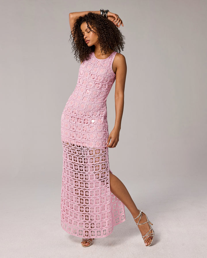 High Neck Crochet Mirror Maxi Dress Ballerina