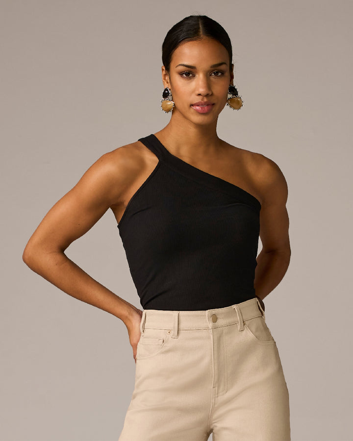 So Essential One Shoulder Asymmetrical Tank Proper Black