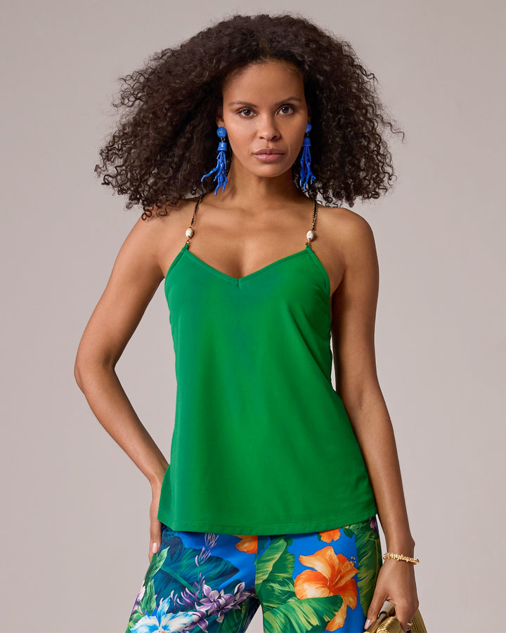Beaded Strap Detail Knit Tank Monaco Green