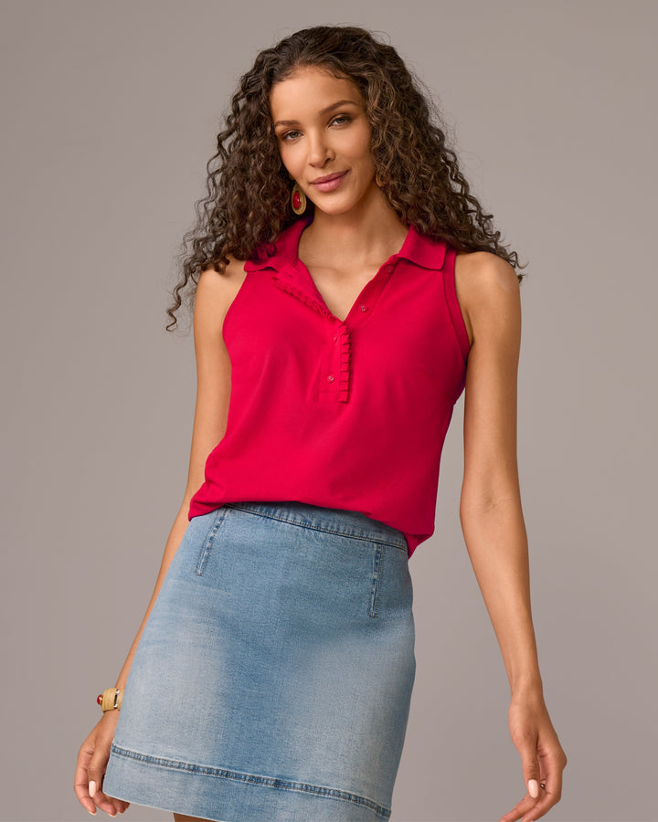 Sleeveless Pique Polo Shirt Tomato Red