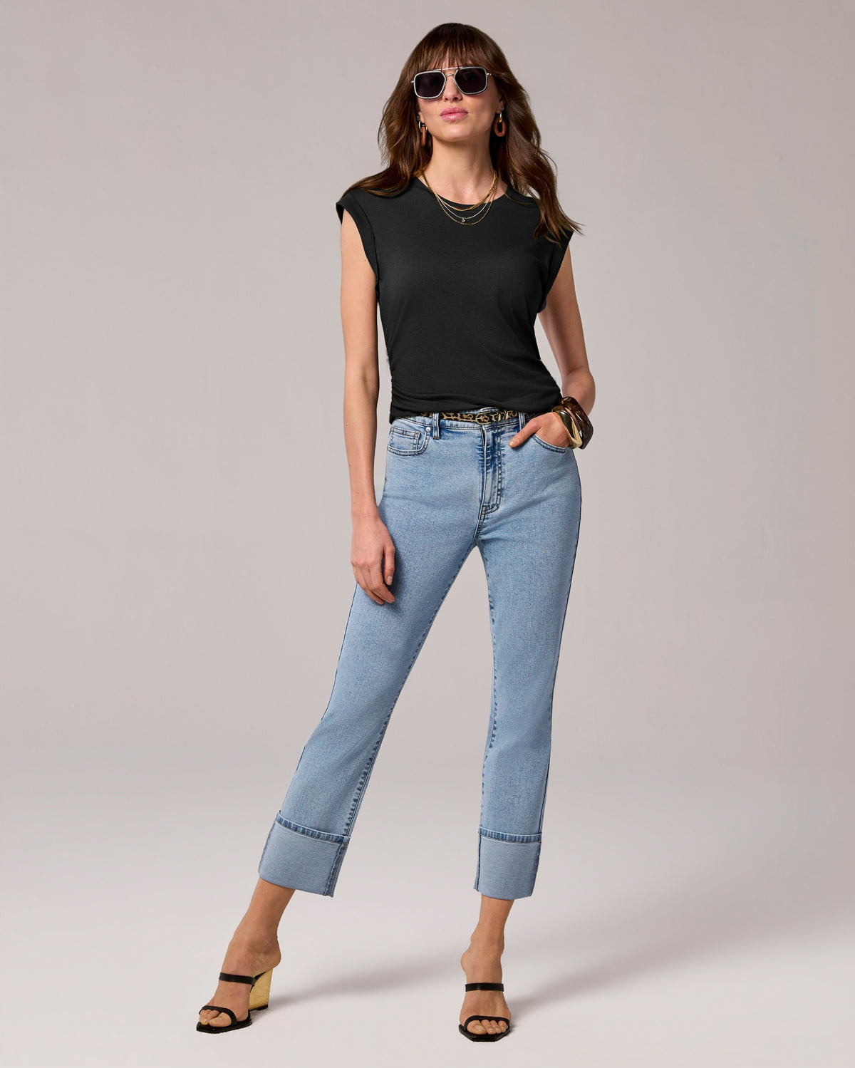 Slim Straight Cuffed Ankle Jean Light Wash